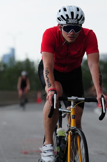 Man riding bike in a race