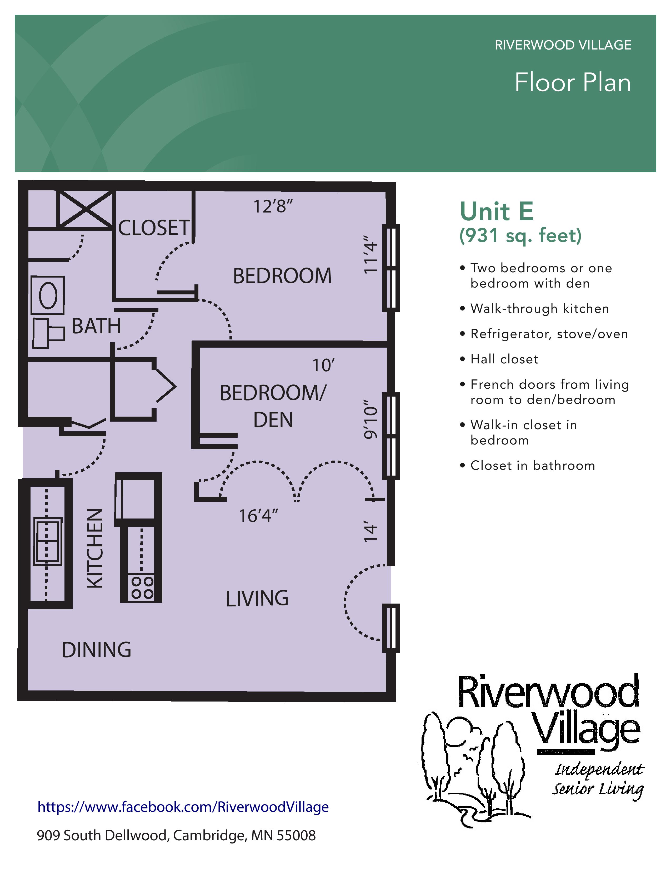 Floor plan for Unit E