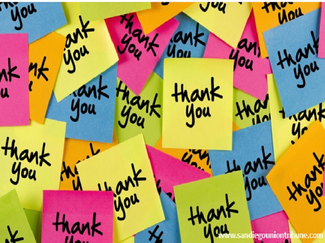 numerous post-it notes saying thank you